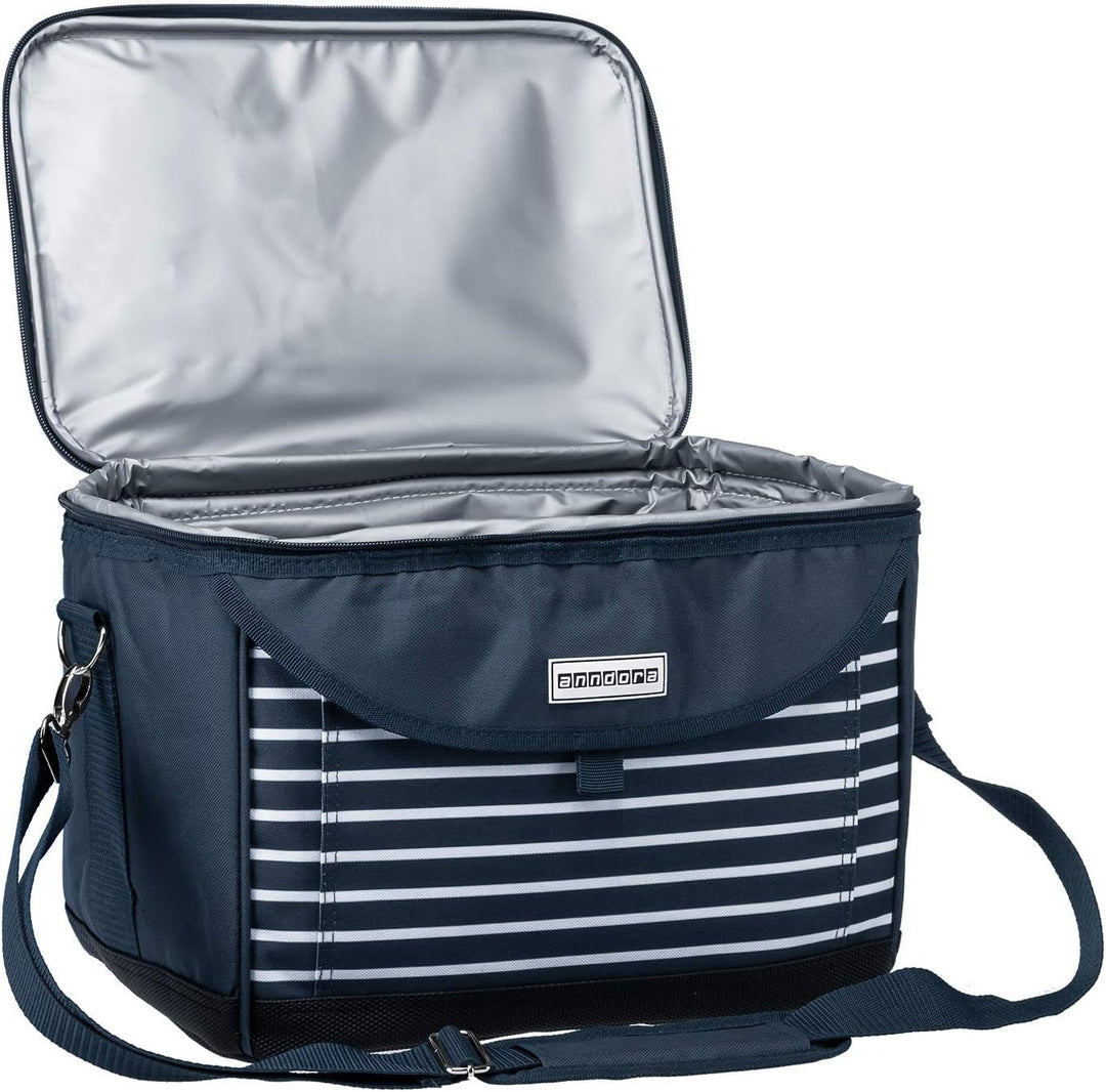 anndora Kühltasche 22 L Picknick Kühlbox 35 x 24 x 27 cm - Farbauswahl navy blau weiss, navy blau we