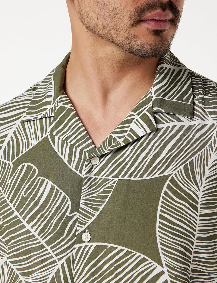 United Colors of Benetton Herren Hemd XS Militärgrün mit Muster 76 G, XS Militärgrün mit Muster 76 G
