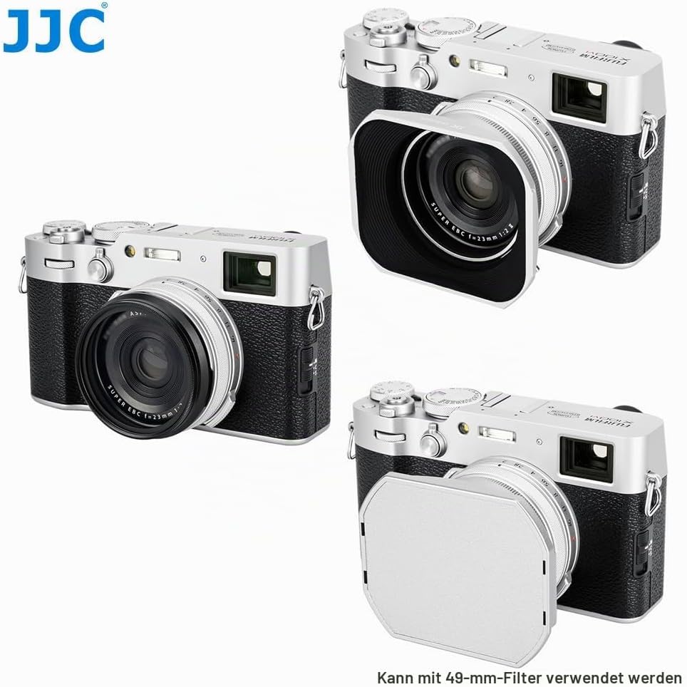 JJC Silber Sonnenblende und Filteradapter für Fujifilm X100V, X100F, X100T, X100S, X100 und X70 Kame