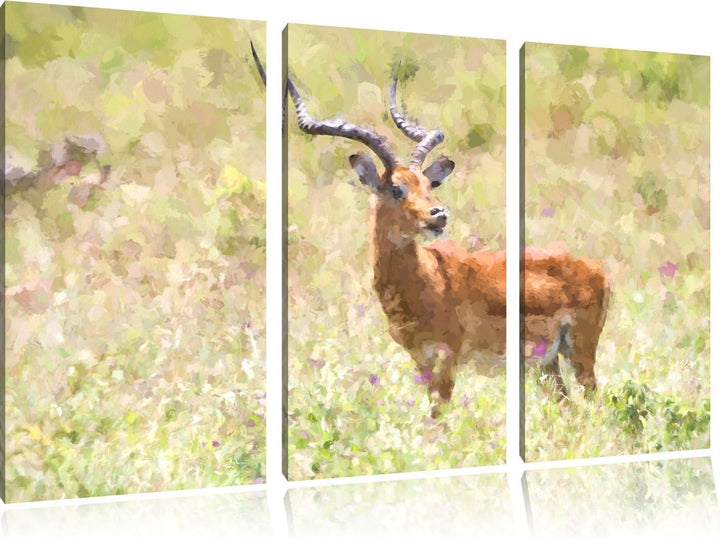 Dorkasgazelle im Wildgras NewArt 3-Teiler Leinwandbild 120x80 Bild auf Leinwand, XXL riesige Bilder