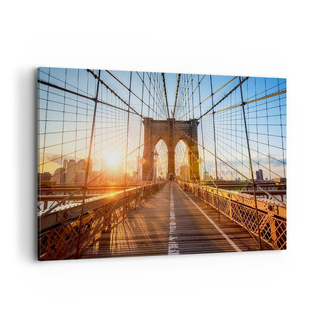 Bilder auf Leinwand 100x70cm Leinwandbild mit Rahmen New York Brücke Gross Wanddeko Bild Schlafzimme