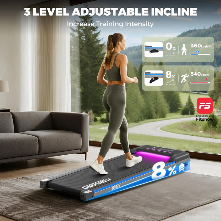 ONETWOFIT Laufband für Zuhause mit RGB Lichter, Walking Pad klappbar Leise mit Fernbedienung, App-St