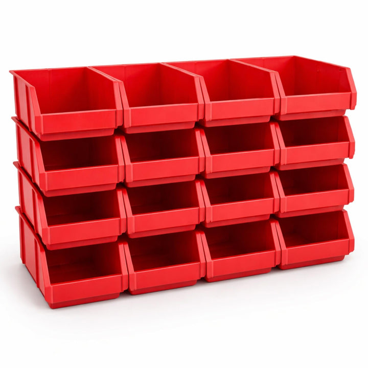 Rodopi 16er Set Stapelboxen, Grösse L | Sichtlagerkästen 335x209x152mm | Robuste Lagerboxen für Werk