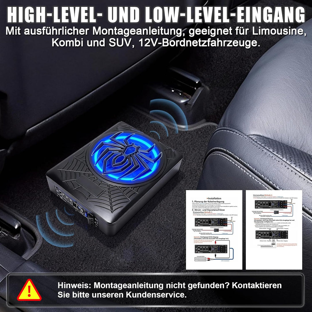 Subwoofer Auto Aktiv Unter Sitz 10 Zoll 1250W Ultra Flach Bassbox Tieftonlautsprecher Mit Verstärker