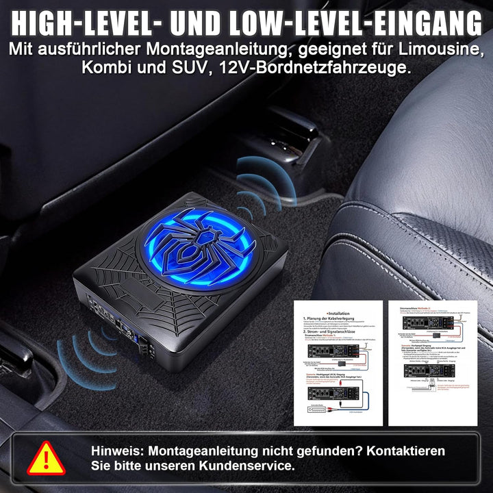 Subwoofer Auto Aktiv Unter Sitz 10 Zoll 1250W Ultra Flach Bassbox Tieftonlautsprecher Mit Verstärker