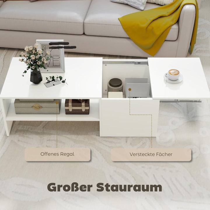 HOMCOM Couchtisch Wohnzimmertisch mit Verstecktem Stauraum Regal, Modern Sofatisch Beistelltisch Kaf