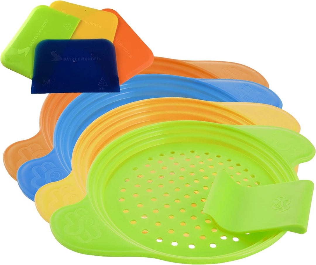 Spätzlereibe mit Spezialschaber für lange und kurze Spätzle und 4 Teigkarten, blau