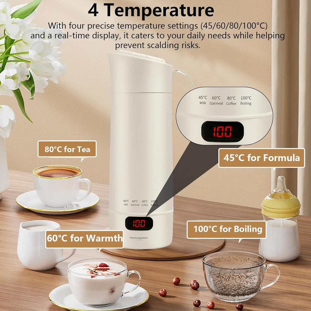 Elektrischer Reisewasserkocher Klein 400ML, Kleiner Wasserkocher Reise Schnelles Kochwasser mit Temp