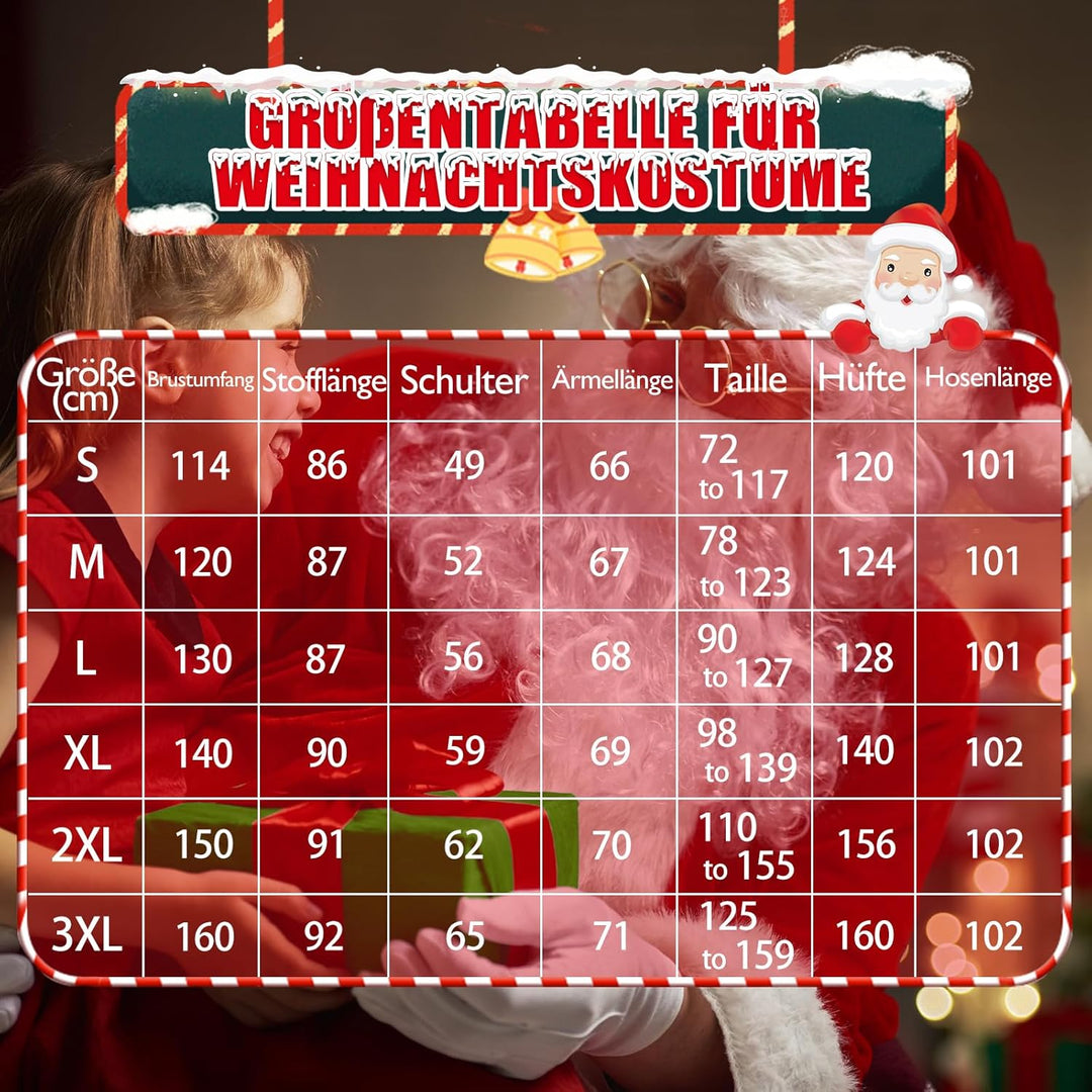 Weihnachtsmann Kostüm für Männer Deluxe professioneller Santa-Anzug für Erwachsene 11 teilig Rotes H