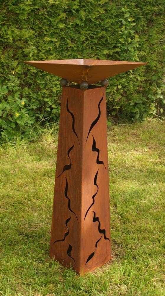 Gartendekoshop24 Rost Säule konisch 100 cm mit Muster und Schale