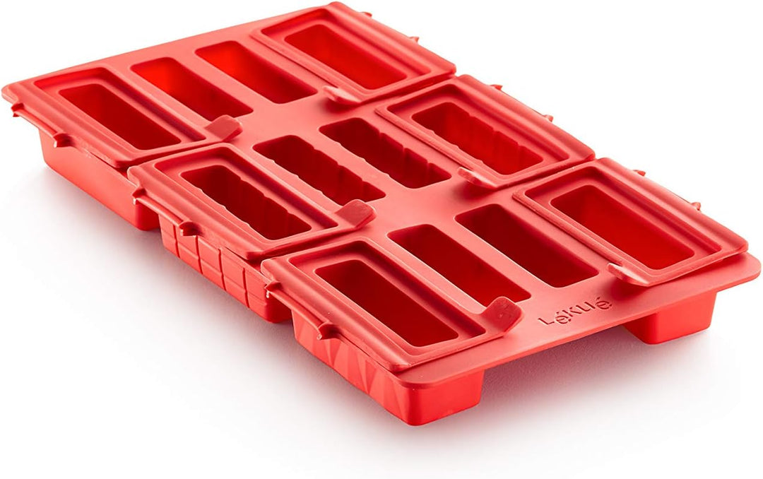 Lékué Backform für Mini-Mousse-Gebäck, Silikon, rot Rechteckig, Rechteckig