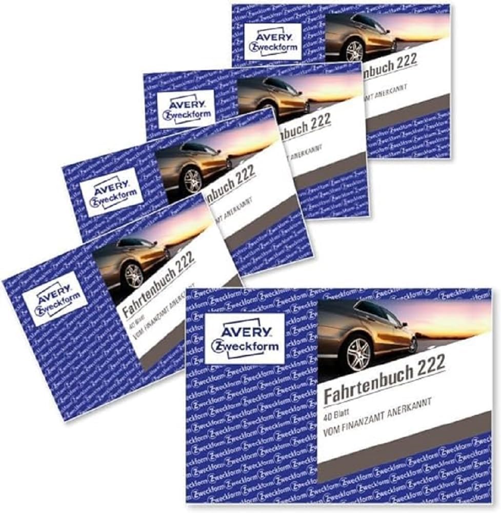 AVERY Zweckform 222-5 Fahrtenbuch (für PKW, vom Finanzamt anerkannt, A6 quer, 112 Seiten|385 Fahrten