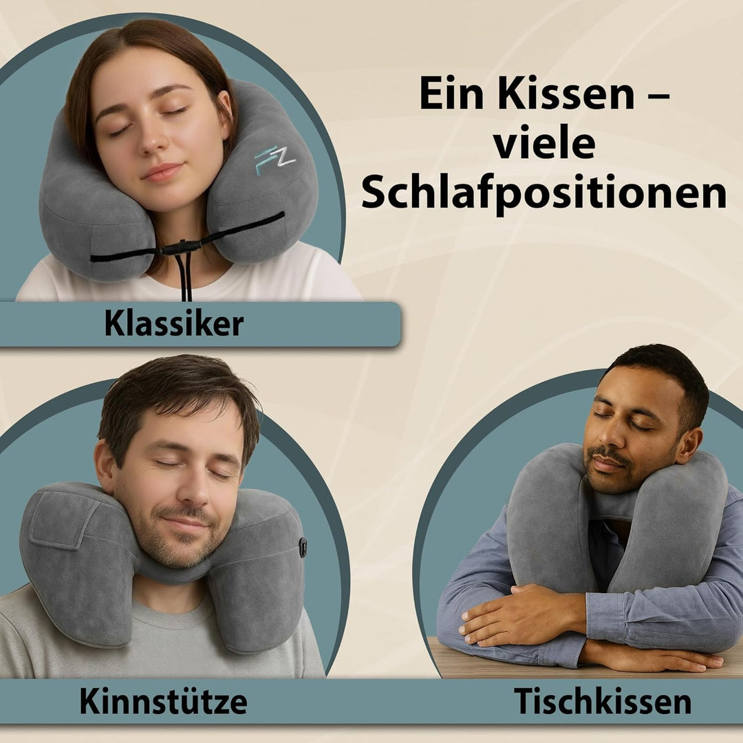 FLOWZOOM Air Nackenkissen Flugzeug in H-Design, Reisekissen für 5 Schlafpositionen, schnell aufblasb
