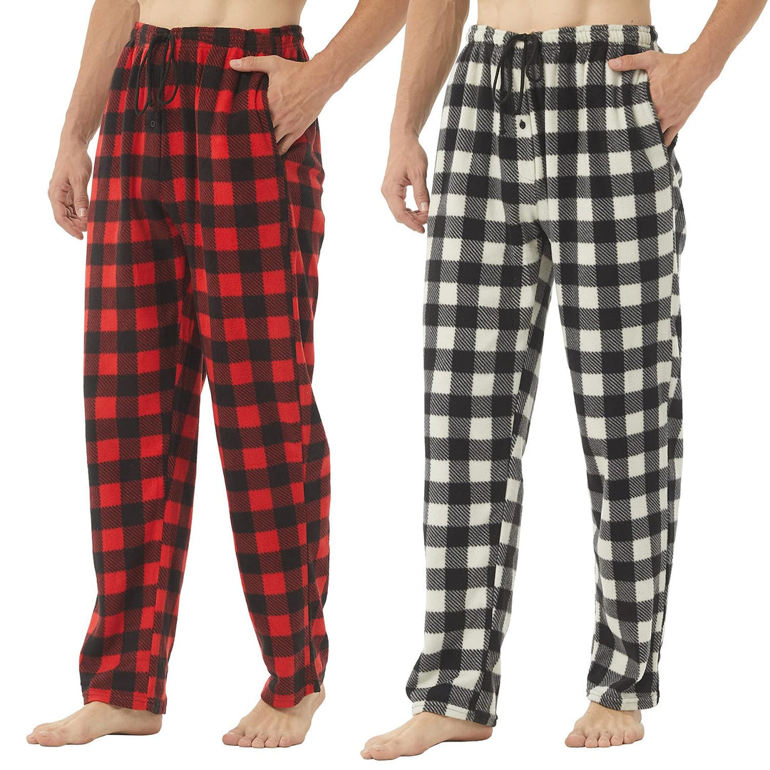 LNFINTDO 1-2er Pack Schlafanzughose Herren Lang Fleece Karierte Pyjamahose Winter Warm Nachtwäsche B