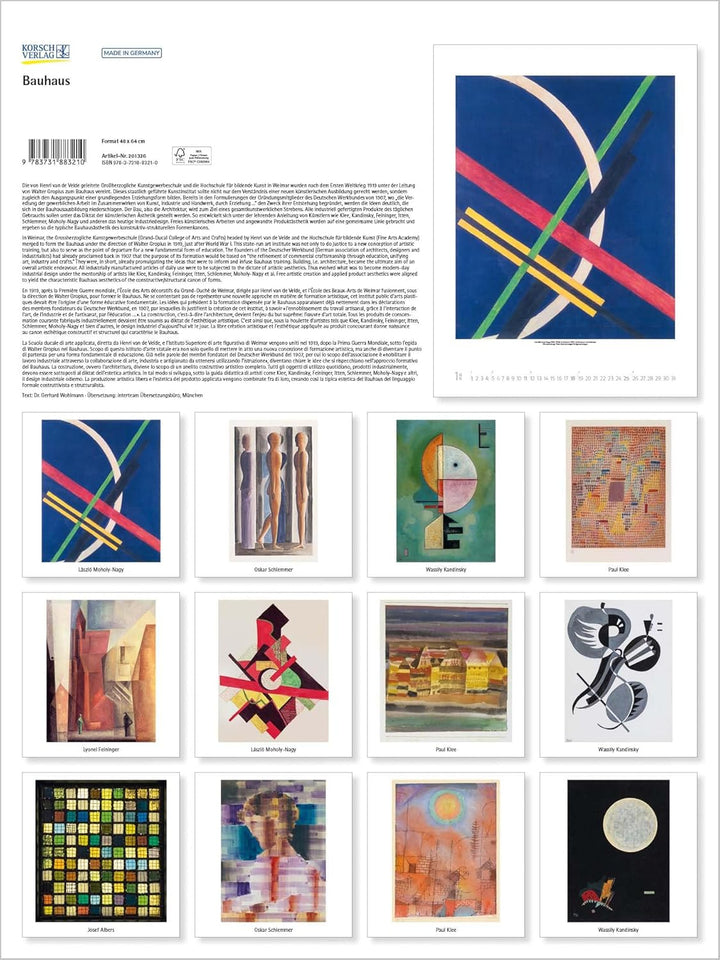 Bauhaus 2026: Grosser Kunstkalender. Hochwertiger Wandkalender mit Meisterwerken des Bauhaus Stils.