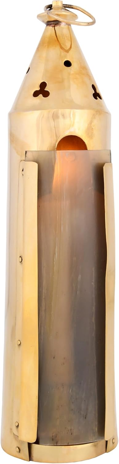 Mittelalterliche Messinglaterne mit Hornfenster