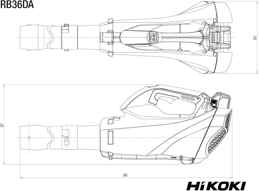 HiKOKI Akku-Gebläse RB36DA (36V, Li-Ion, Brushless, 4-Stufiger Gebläseschalter, Soft-touch, Turbomod