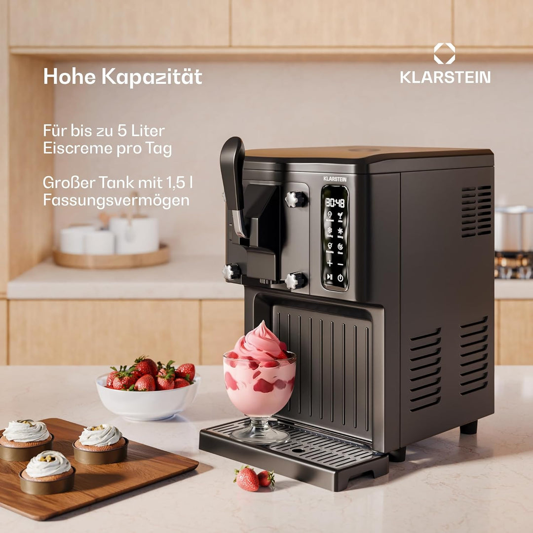 Klarstein Eismaschine Softeismaschine 1,5 L Mit Selbstreinigung, 5 L Kapazität, Keep-Cool-Funktion,