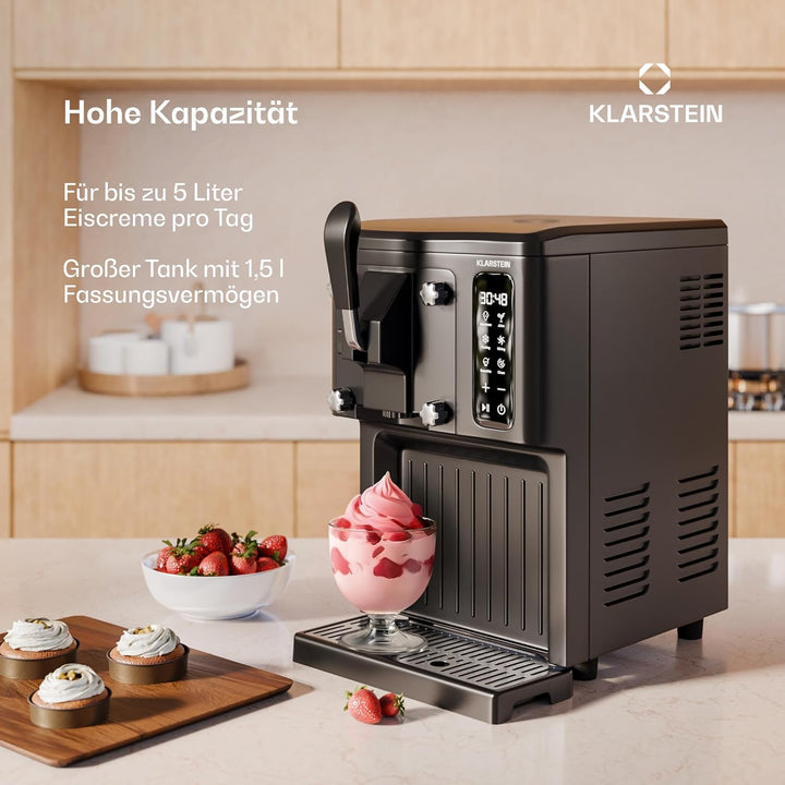 Klarstein Eismaschine Softeismaschine 1,5 L Mit Selbstreinigung, 5 L Kapazität, Keep-Cool-Funktion,