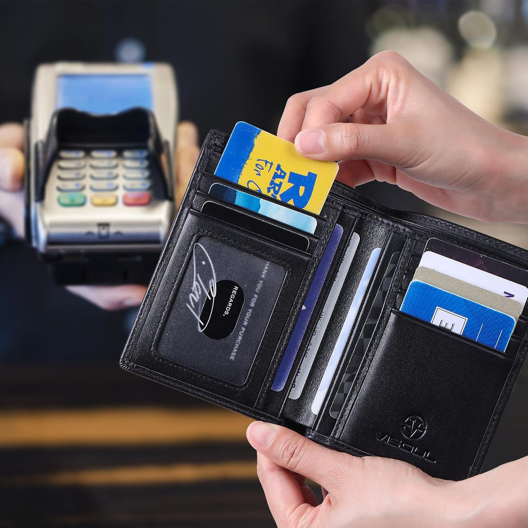 VISOUL Echt Leder Geldbörse Herren mit RFID Schutz Portemonnaie Gross mit Münzfach 10 Fächer Echtled