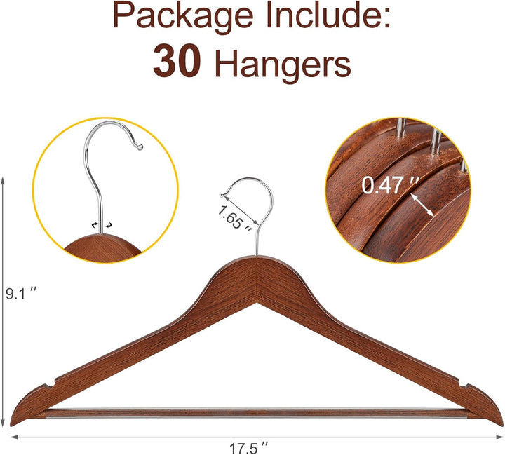 TOPIA HANGER CT34WA30 Kleiderbügel aus Holz, langlebig, mit 360 Grad drehbarem Haken, rutschfeste Ho