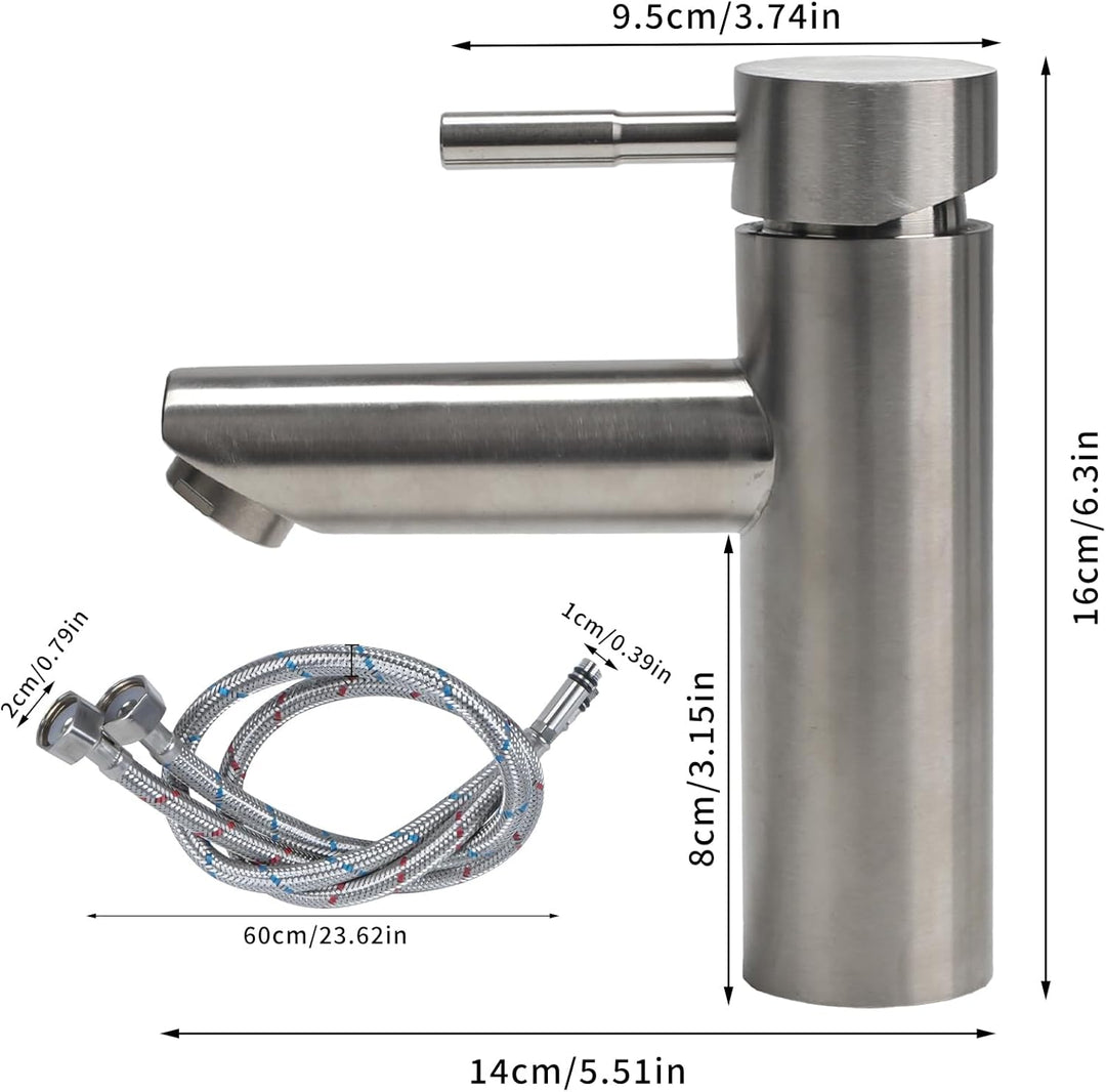 Wasserhahn Bad Edelstahl 304, Waschtischarmatur Infache Montage, Armatur Badezimmer mit Schlauch, Mi