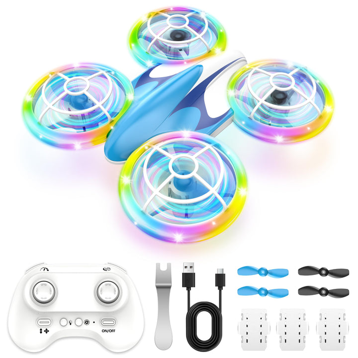 Mini Drohne für Kinder Spielzeug ab 6+ Jahre, Mini Drone Set mit 7 LED Lichteffekte, 3 Akkus, Indoor