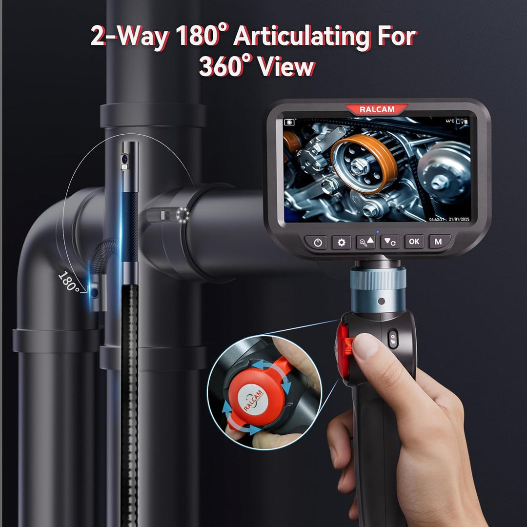 Ralcam Endoskopkamera mit Licht, Endoscope Camera mit 180° beweglichem Kopf, 8,5mm Dual-Sonde, 5" HD