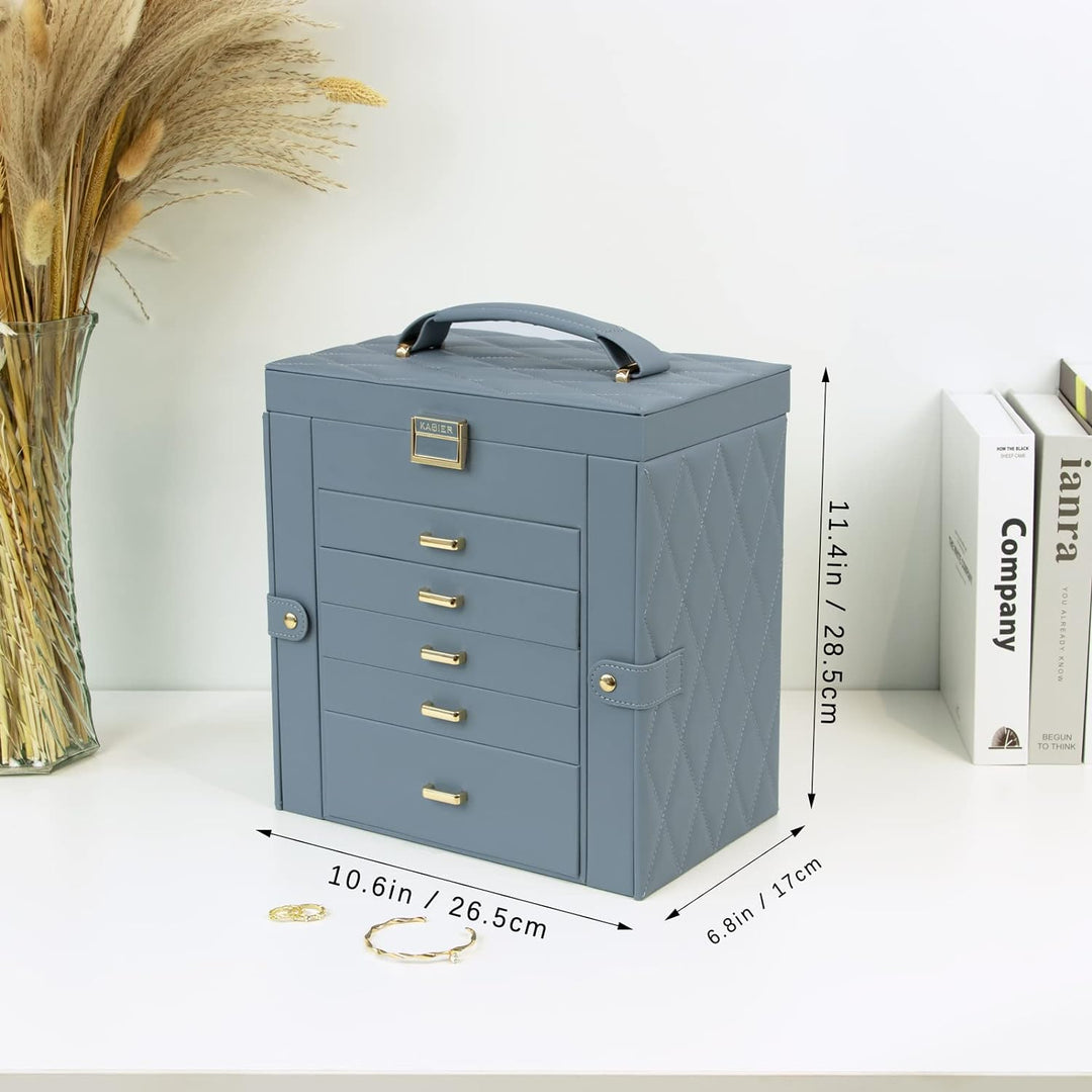 KAMIER Schmuckkästchen für Damen, grosse Schmuckschatulle mit 6 Ebenen, Schmuckbox mit Spiegel und 5