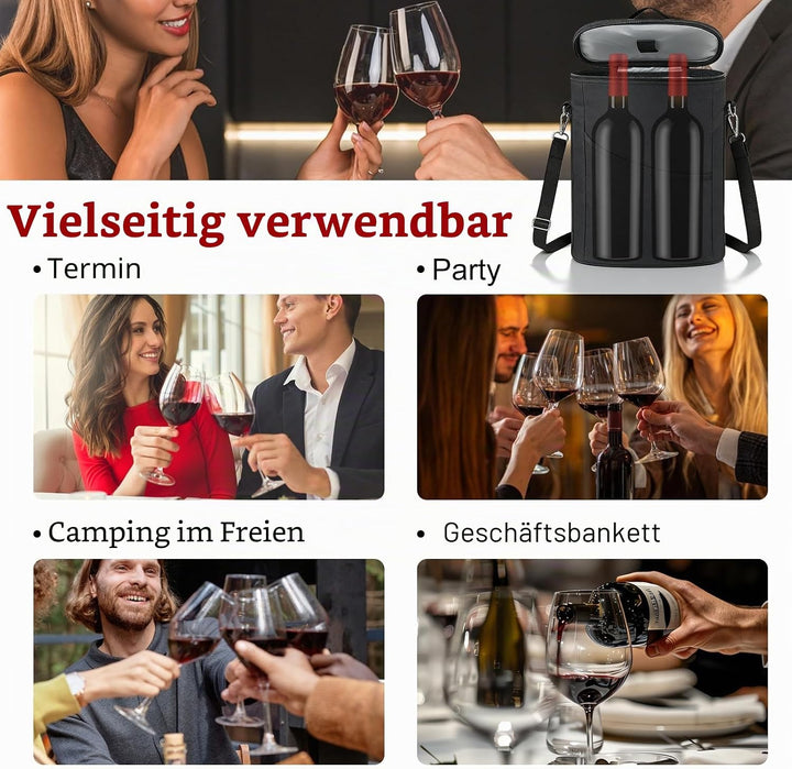 Weinkühltasche für 2 Flaschen, Grosse Kühltasche, Tragbarer Wein-Eisbeutel mit Gurt, Tragbare Flasch