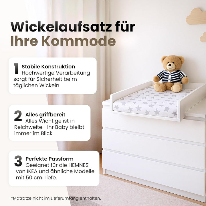 Wickelaufsatz für Hemnes von IKEA, Wickeltischaufsatz für 50 cm Kommoden, Abnehmbar Wickelkommode au