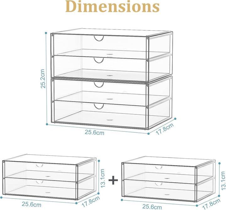 Grosse Kosmetik Organizer mit 4 Breiten Schubladen: 2er-Set Acryl Organizer mit Anti-Rutsch-Pads | S