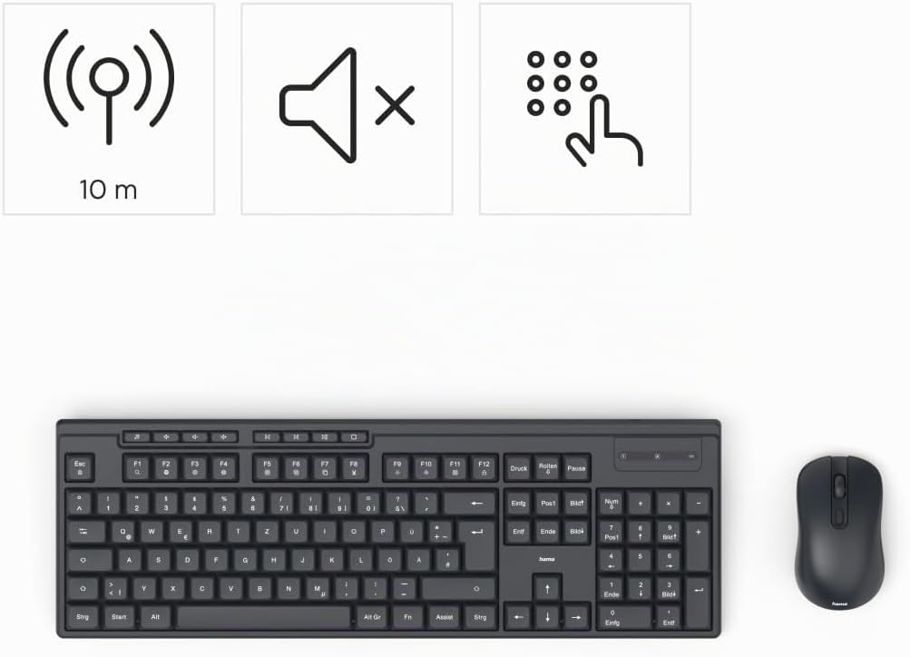 Hama Tastatur Maus Set kabellos (Funktastatur mit Maus, mit Batterie, ergonomisches Tippgefühl, leis