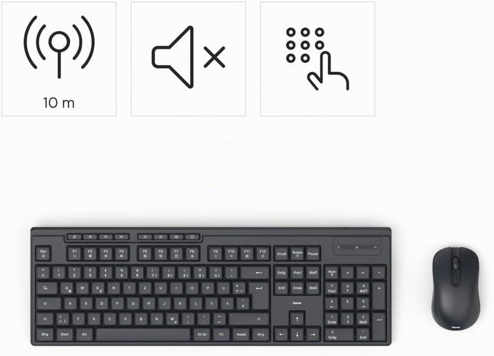 Hama Tastatur Maus Set kabellos (Funktastatur mit Maus, mit Batterie, ergonomisches Tippgefühl, leis