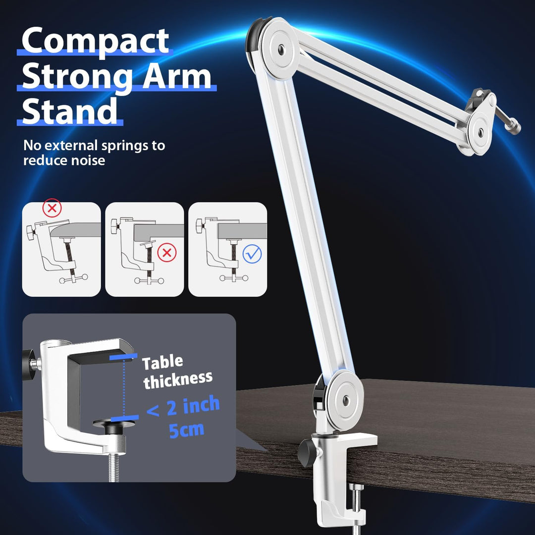 FIFINE Mikrofon Arm, Einstellbarer Mikrofon Ständer, 3/8" bis 5/8" Adapter, Mikrofonclip, DREI Kabel