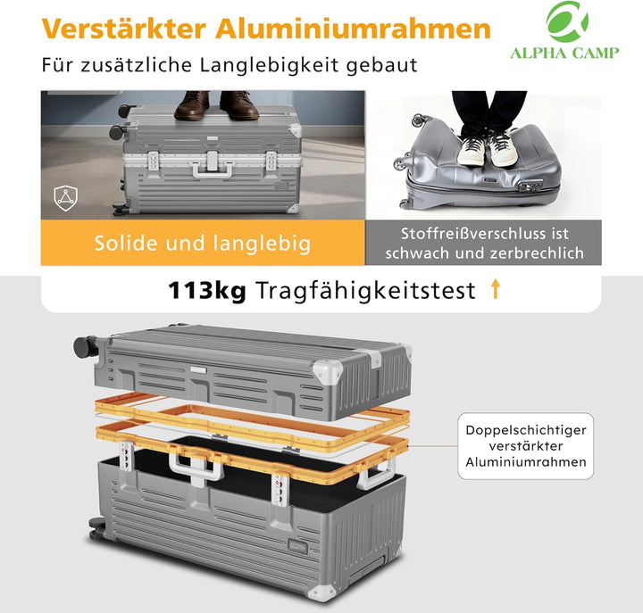 ALPHA CAMP Koffer L Aluminium Rahmen & Polycarbonat Hartschale mit TSA Schloss 360°Doppelrollen Reis