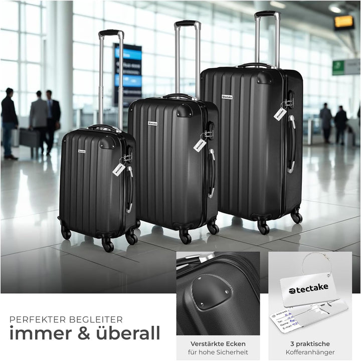 tectake® 3er Kofferset mit Kofferwaage & Kofferanhänger, Reisekoffer Set, ABS Hartschalenkoffer Set,