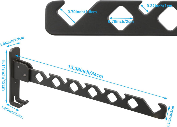 2 Stücke Kleiderstange Wand, Aluminium Kleiderbügel mit Kleiderhaken, Klappbar Wand Kleiderständer,