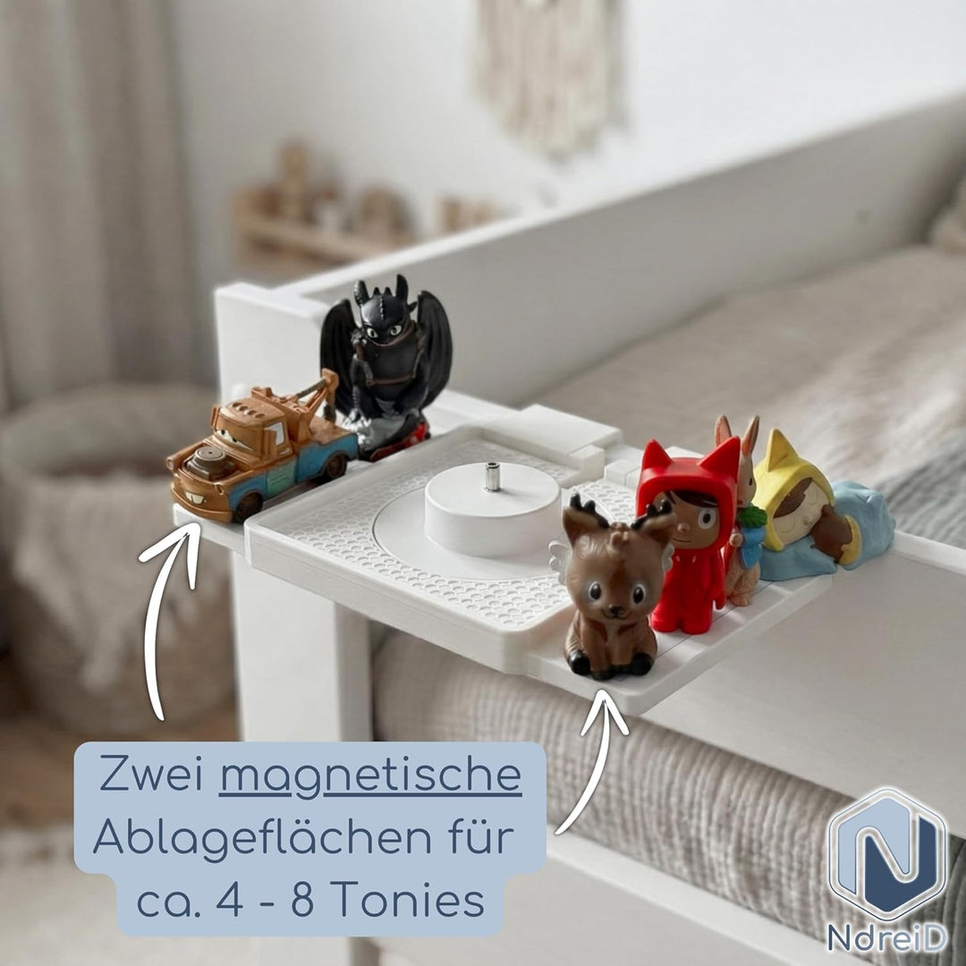 Toniebox Betthalterung – Halter für Kinderbett | Modular mit Ablage für Tonies | Passt für alle Bett