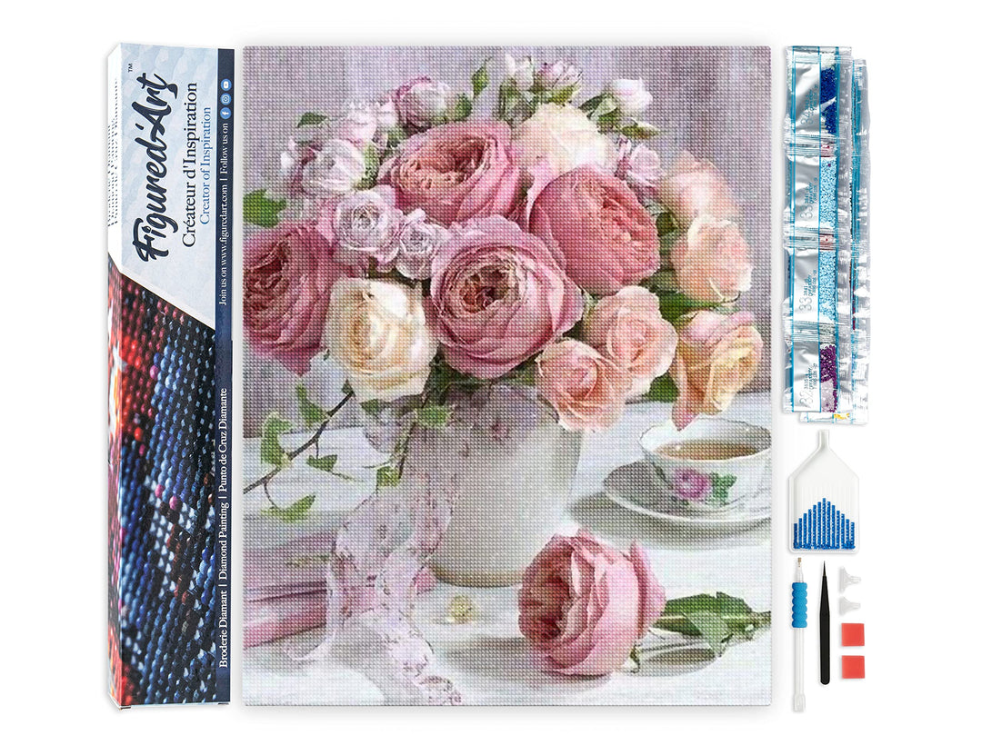 Figured'Art Diamond Painting Erwachsene 40x50cm Ganze Leinwand gerollt Rosenstrauss 5D Bilder Eckige