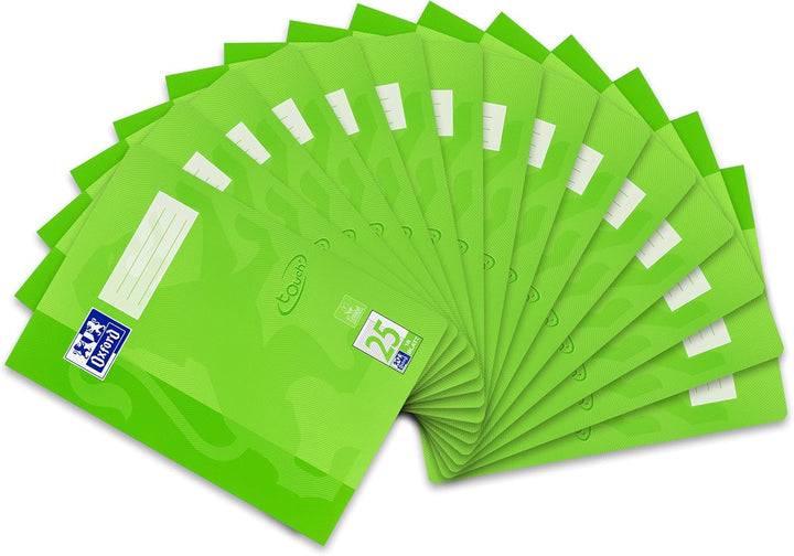 Oxford Schulheft A4, Touch, 16 Blatt, Lineatur 25, liniert, 15 Stück grassgrün L 25 - liniert mit Ra