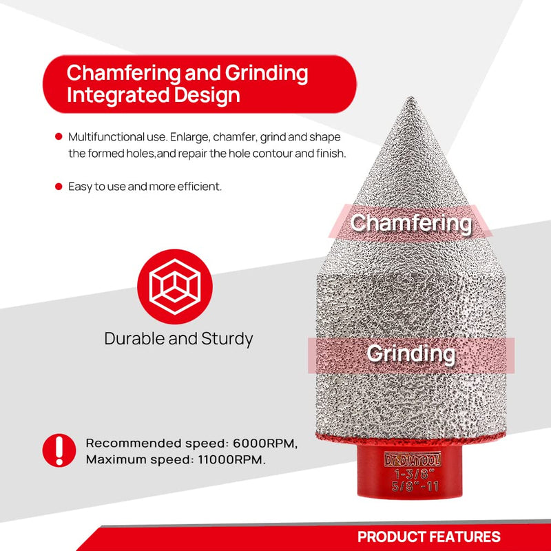 DT-DIATOOL Diamant-Fasen-Finger-Bit zum Abschrägen, Vergrössern, Trimmen, vorhandene Löcher von Porz