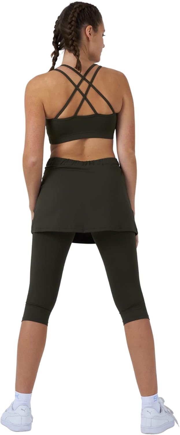 Sportkind Mädchen &amp; Damen 2-in-1 Tennisrock mit Taschen &amp; 3/4 Capri Leggings, Laufrock, Yogahose mit