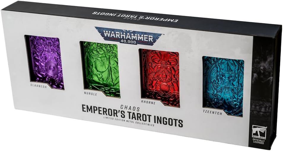 Warhammer 40.000 Imperial Tarot Ingot Gods 4‑Pack – offiziell lizenziertes Metall-Sammlerset, Ausste
