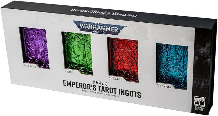 Warhammer 40.000 Imperial Tarot Ingot Gods 4‑Pack – offiziell lizenziertes Metall-Sammlerset, Ausste