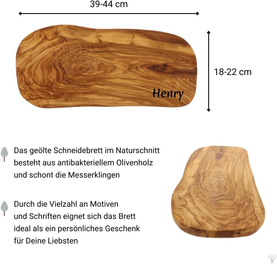 HOFMEISTER® Schneidebrett Olivenholz personalisiert Gravur - individuelles Geschenk, Geburtstag, Gri