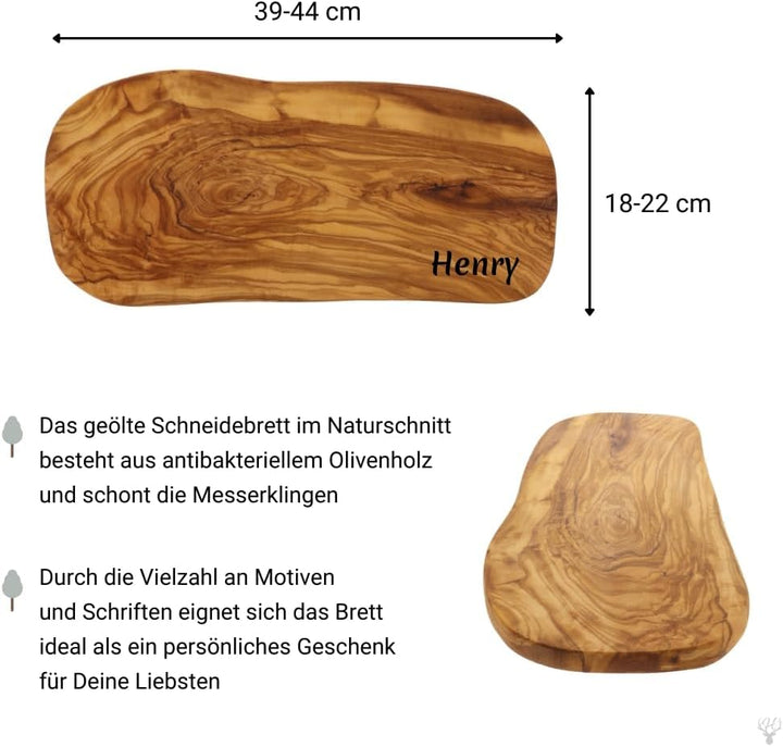 HOFMEISTER® Schneidebrett Olivenholz personalisiert Gravur - individuelles Geschenk, Geburtstag, Gri