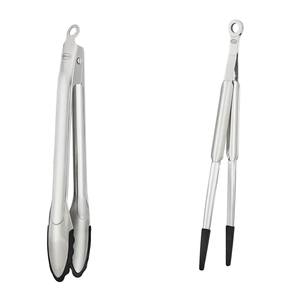 RÖSLE Gourmetzange Silikon, 30 cm & Spitzzange Silikon, Hochwertige Zange zum gezielten Greifen und