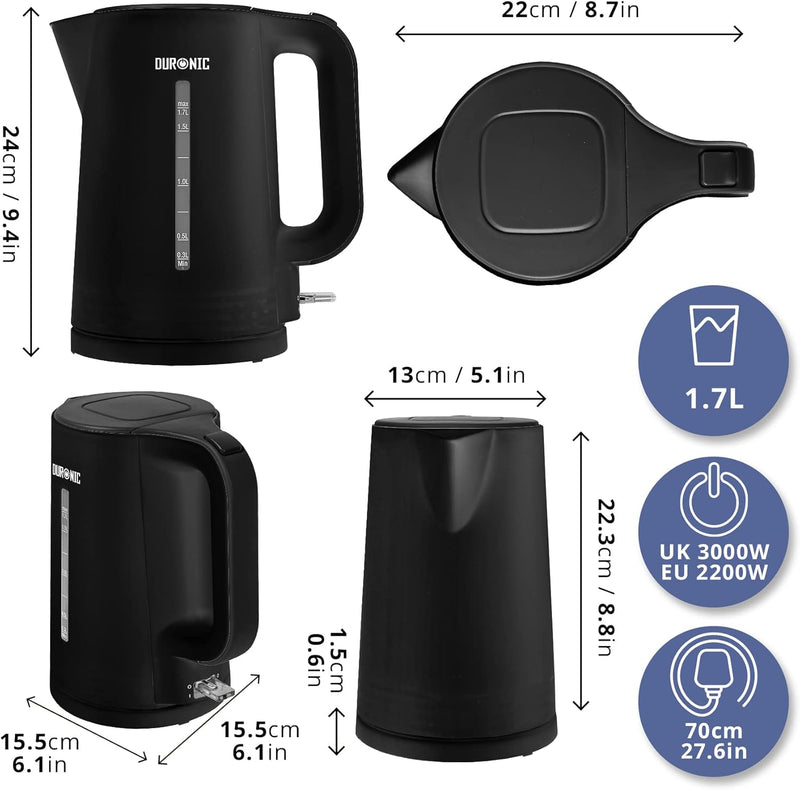 Duronic EK17 BK Wasserkocher - 1,7l Fassungsvermögen - 2200 Watt - Schnellkochend - Basis mit kabell