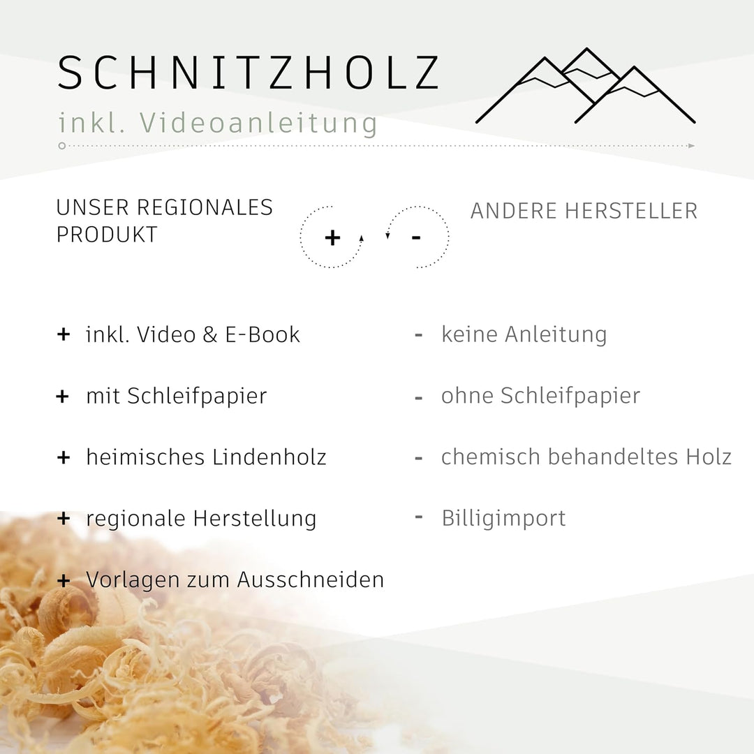 12er Pack Schnitzholz Linde aus den Alpen Schnitzanleitung – Rohlinge aus unbehandeltem Lindenholz z